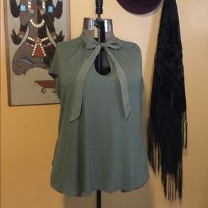 Army green tie blouse by Fervour